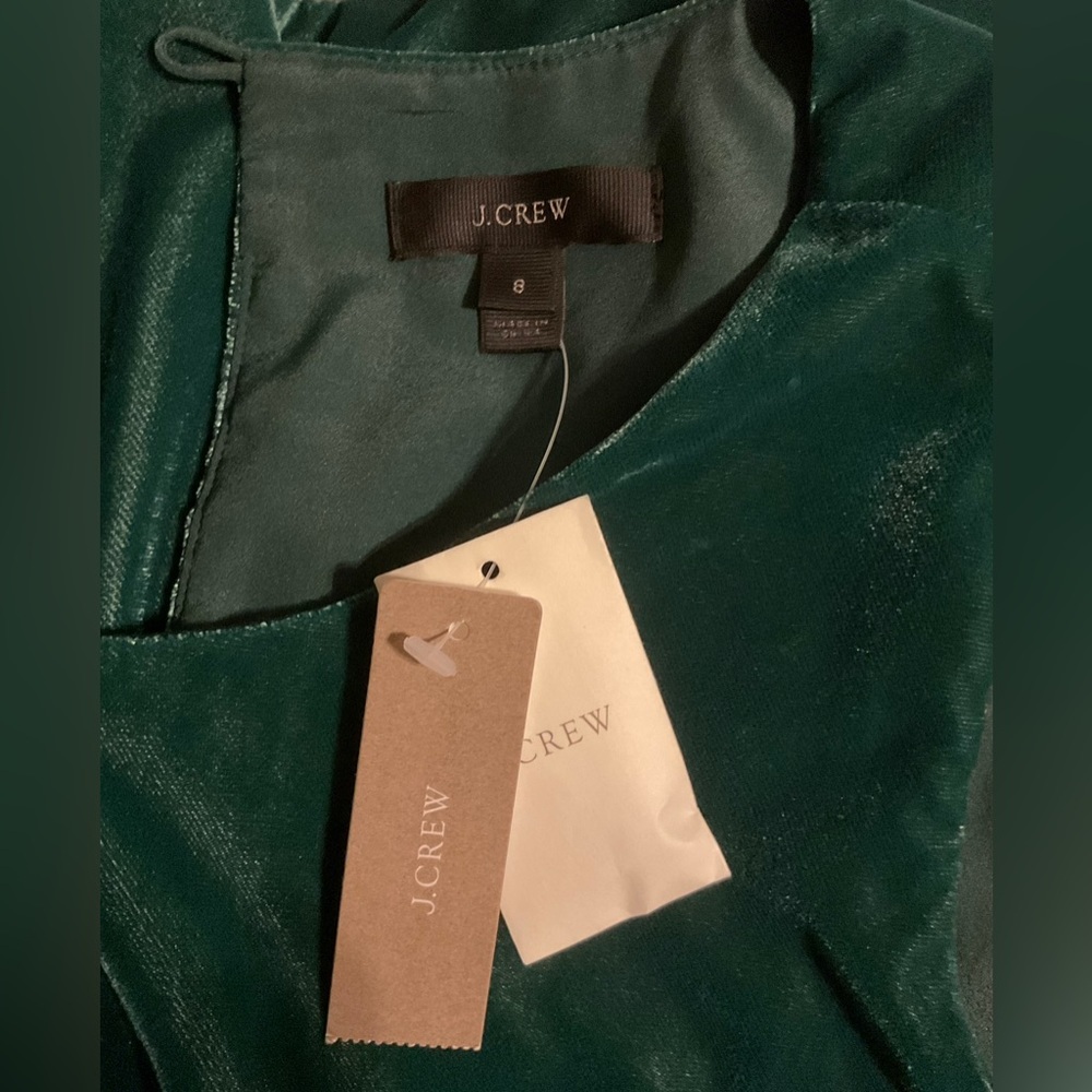 J. Crew Holiday Drop Waist Tunic Style Dress 8 Dark Green Plush Velvet - Picture 6 of 6